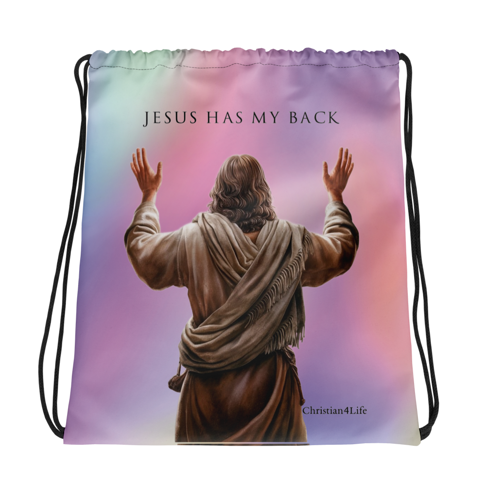 ’Jesus Has My Back’ 15″ × 17″ Drawstring bag (multi-color) - Bags
