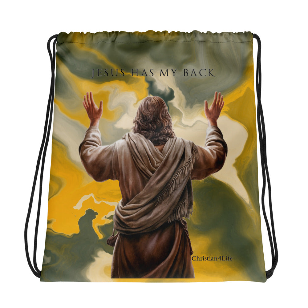 ’Jesus Has My Back’ Drawstring bag (earth tones) - Bags