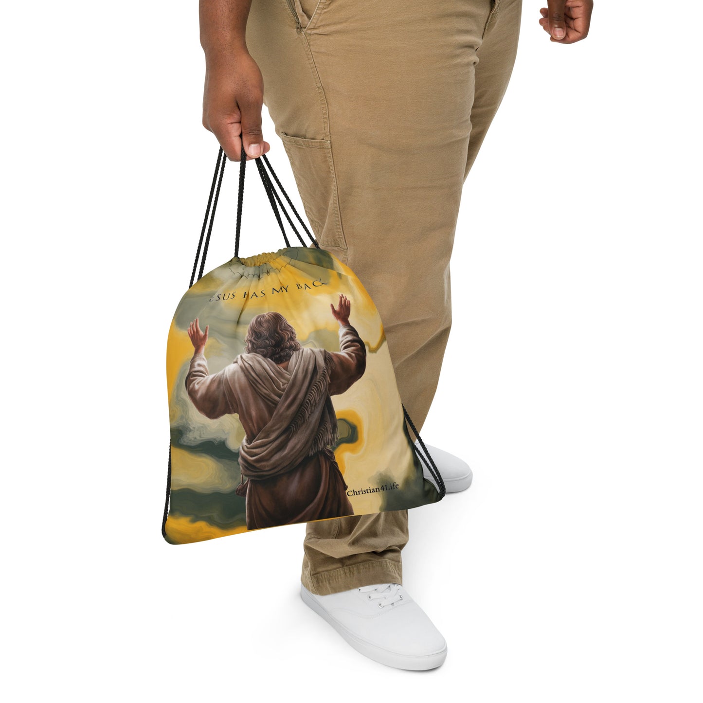 ’Jesus Has My Back’ Drawstring bag (earth tones) - Bags