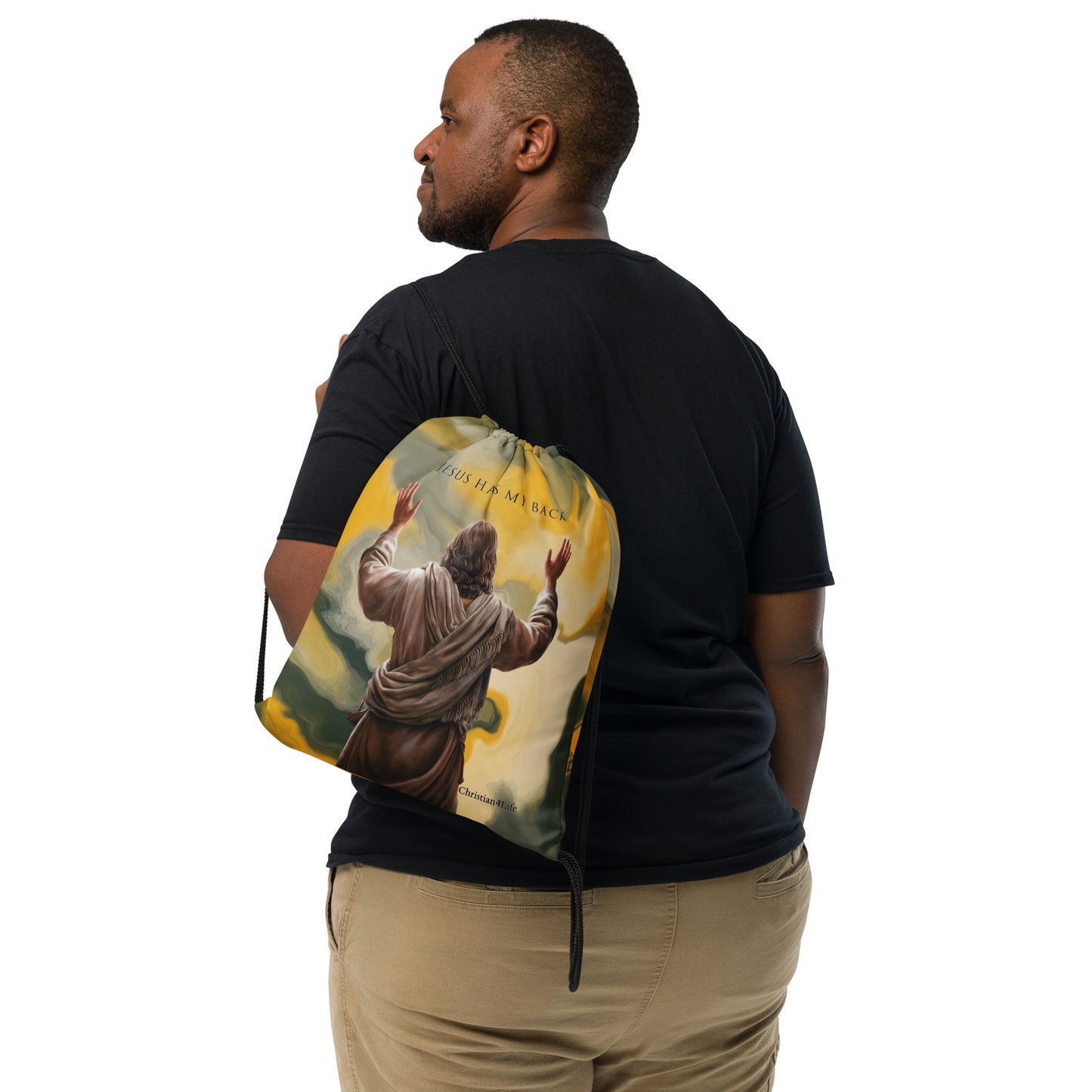 ’Jesus Has My Back’ Drawstring bag (earth tones) - Bags