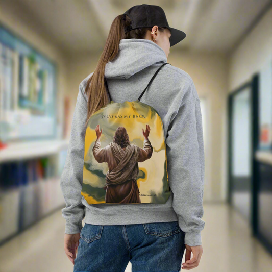 ’Jesus Has My Back’ Drawstring bag (earth tones) - Bags