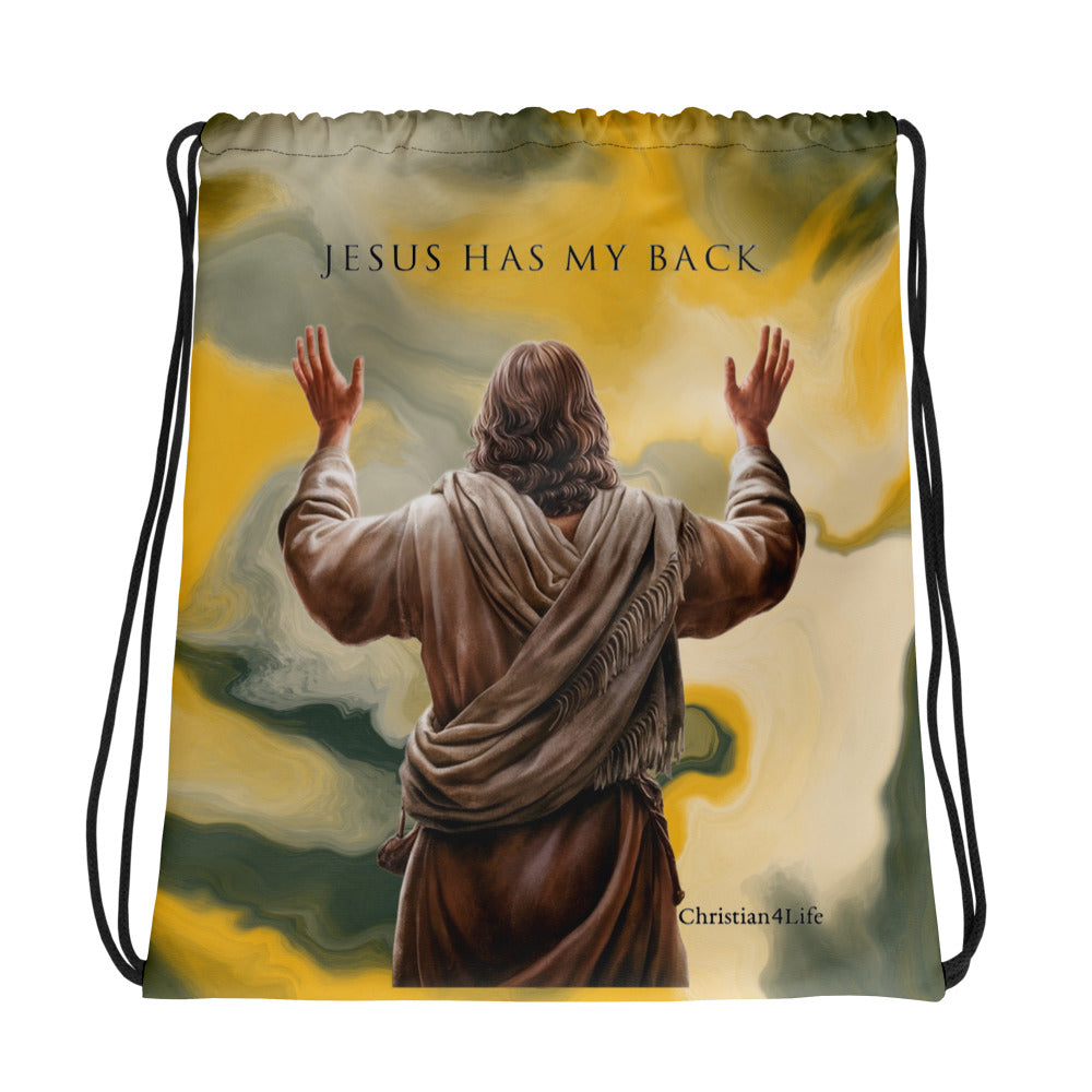 ’Jesus Has My Back’ Drawstring bag (earth tones) - Bags