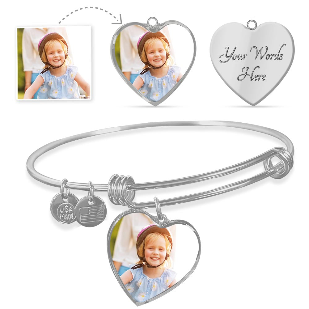 Personalized by you Heart Bangle Bracelet -.316 Surgical Steel Heart Pendant Bangle / Yes - Jewelry
