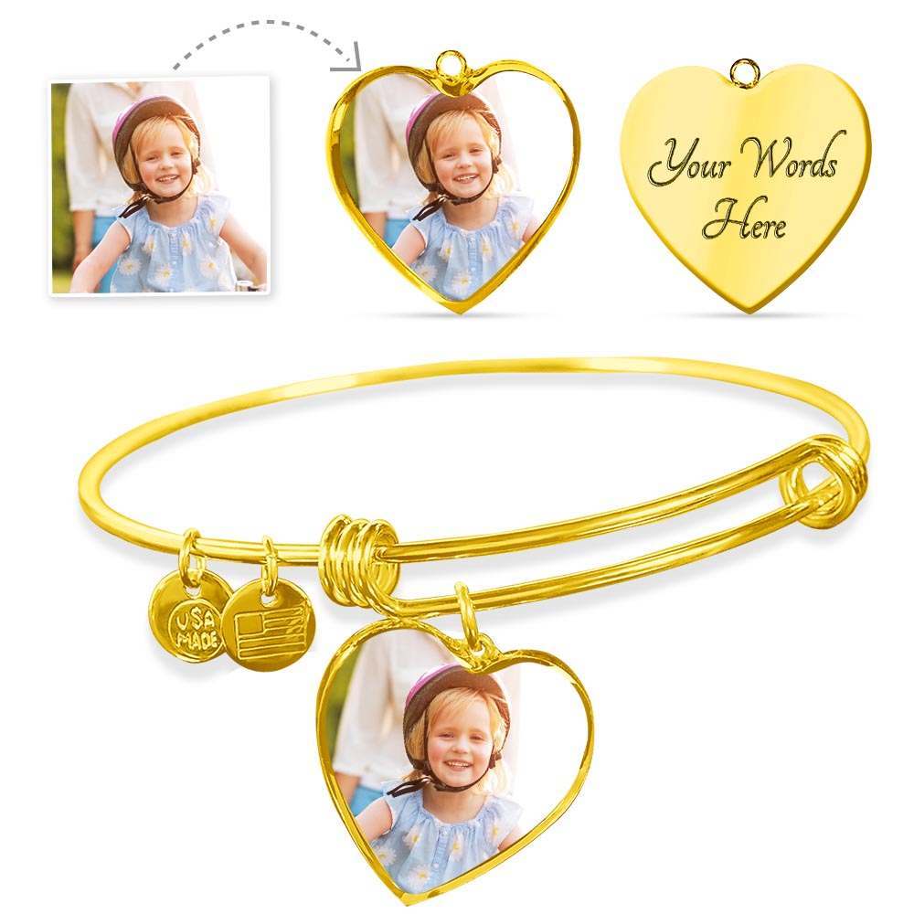 Personalized by you Heart Bangle Bracelet - 18k Yellow Gold Finish Heart Pendant Bangle / Yes - Jewelry