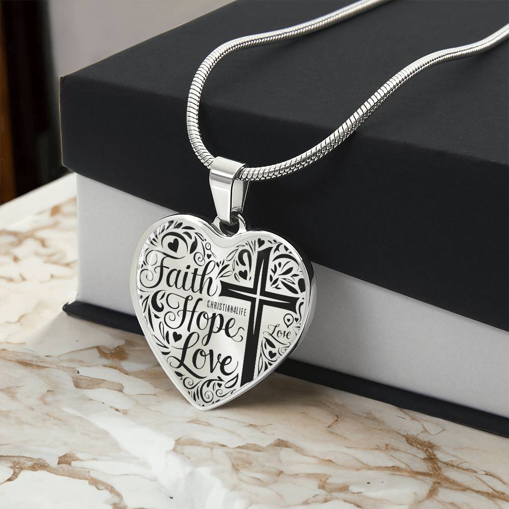 Personalized ’Faith Hope Love’ Christian heart pendant with chain - Jewelry