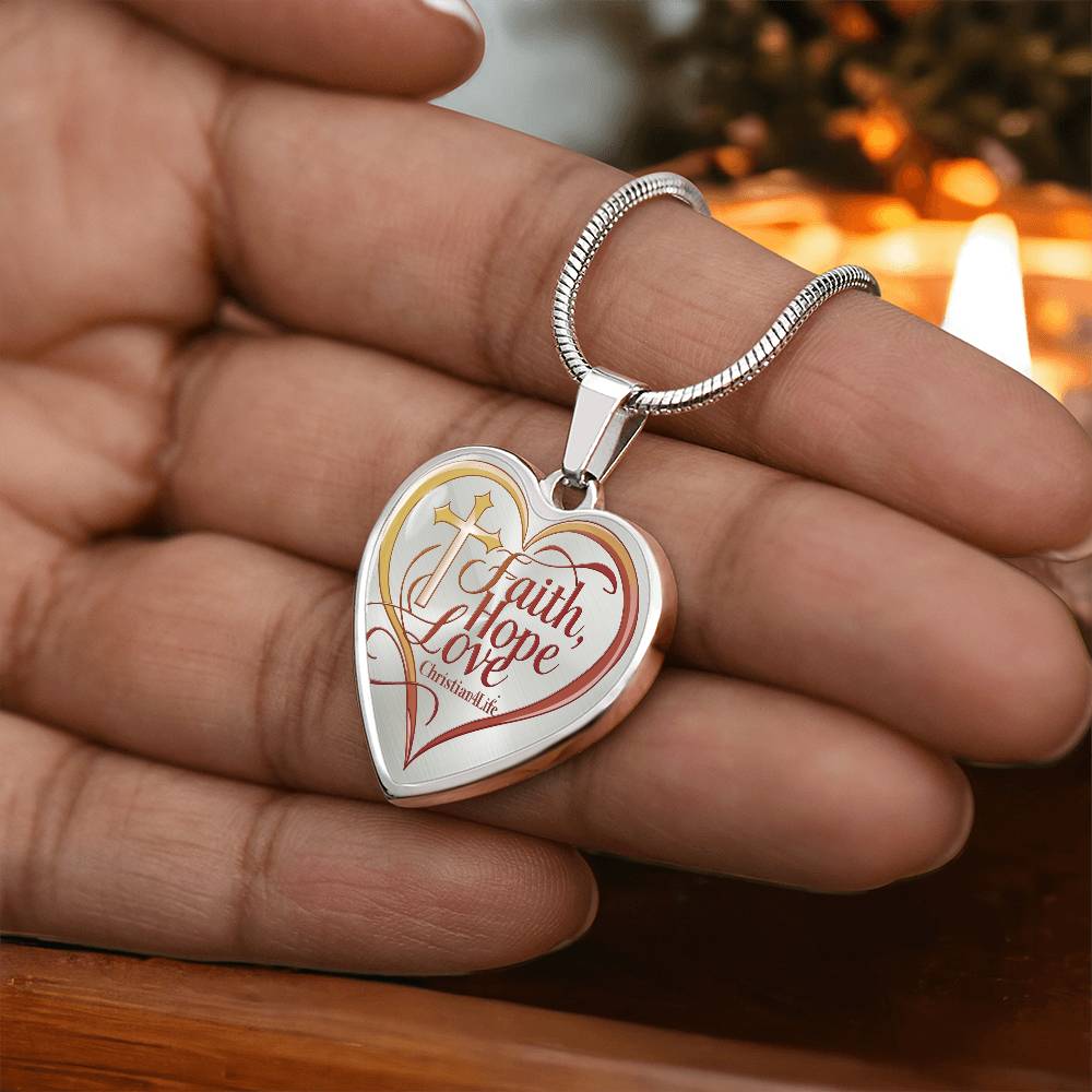 ’Faith Hope Love’ Heart Necklace with Your Personalized Message on the back - Jewelry