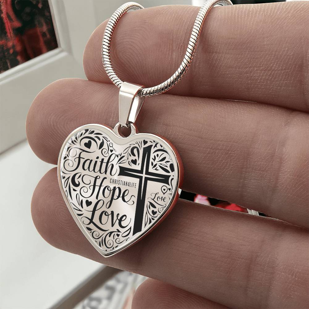 Personalized ’Faith Hope Love’ Christian heart pendant with chain - Jewelry