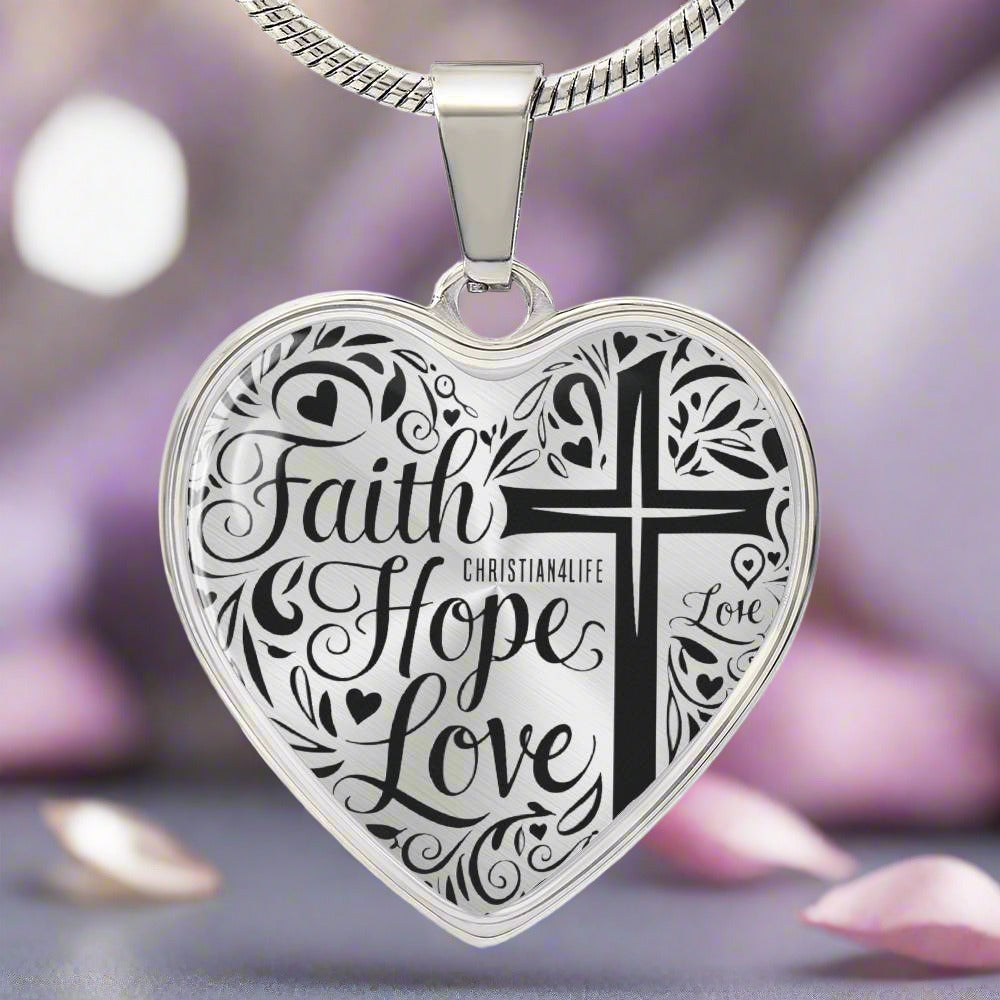 Personalized ’Faith Hope Love’ Christian heart pendant with chain - Luxury Necklace (Silver) / No - Jewelry