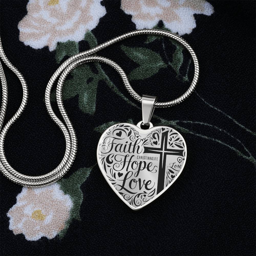 Personalized ’Faith Hope Love’ Christian heart pendant with chain - Jewelry
