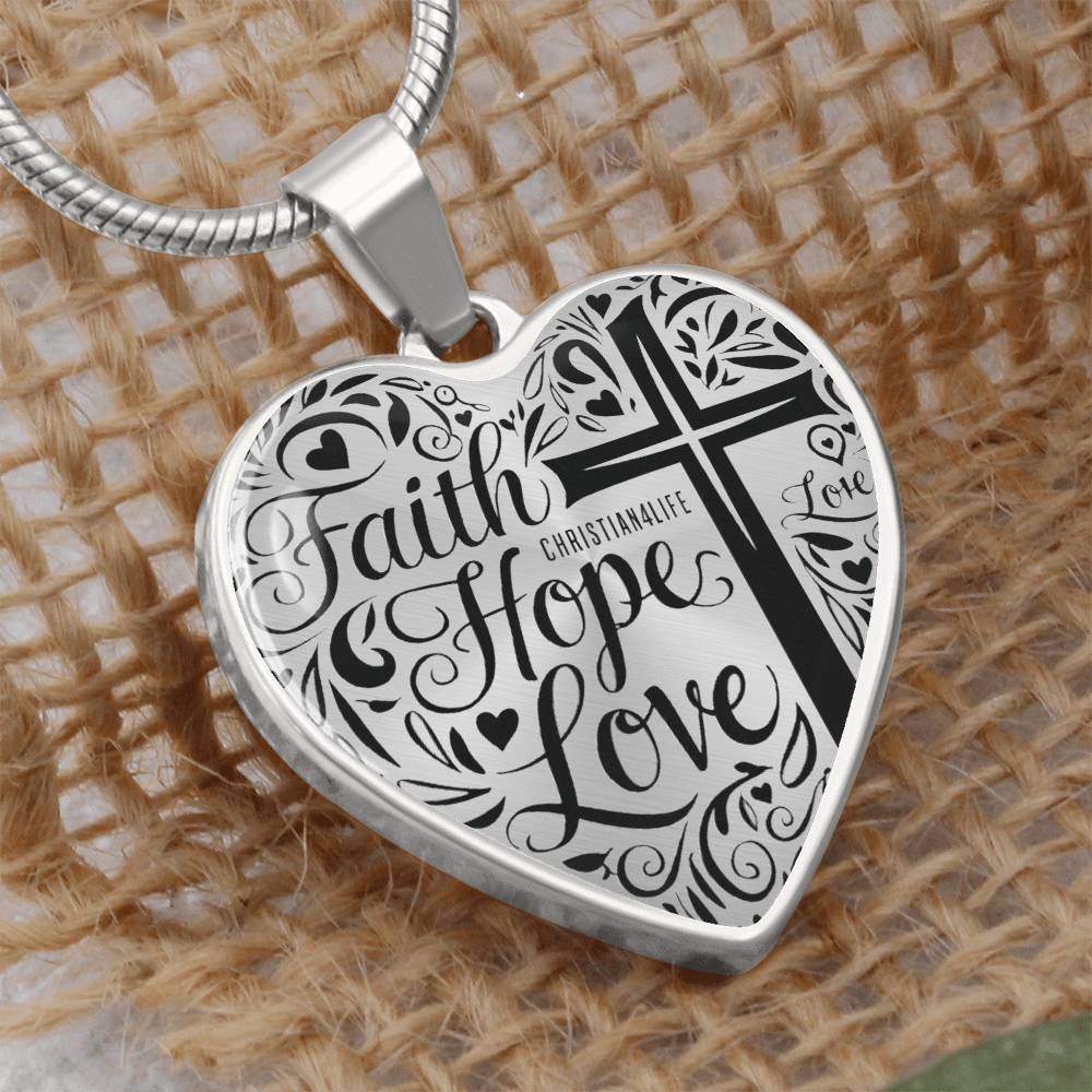 Personalized ’Faith Hope Love’ Christian heart pendant with chain - Jewelry