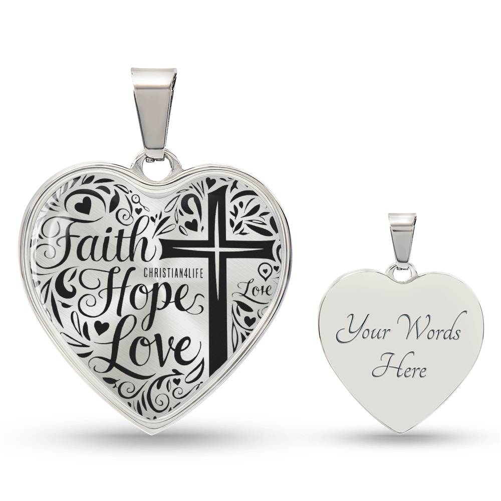 Personalized ’Faith Hope Love’ Christian heart pendant with chain - Luxury Necklace (Silver) / Yes - Jewelry