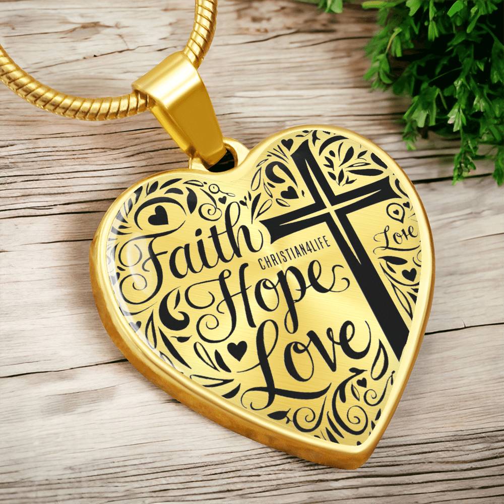Personalized ’Faith Hope Love’ Christian heart pendant with chain - Jewelry
