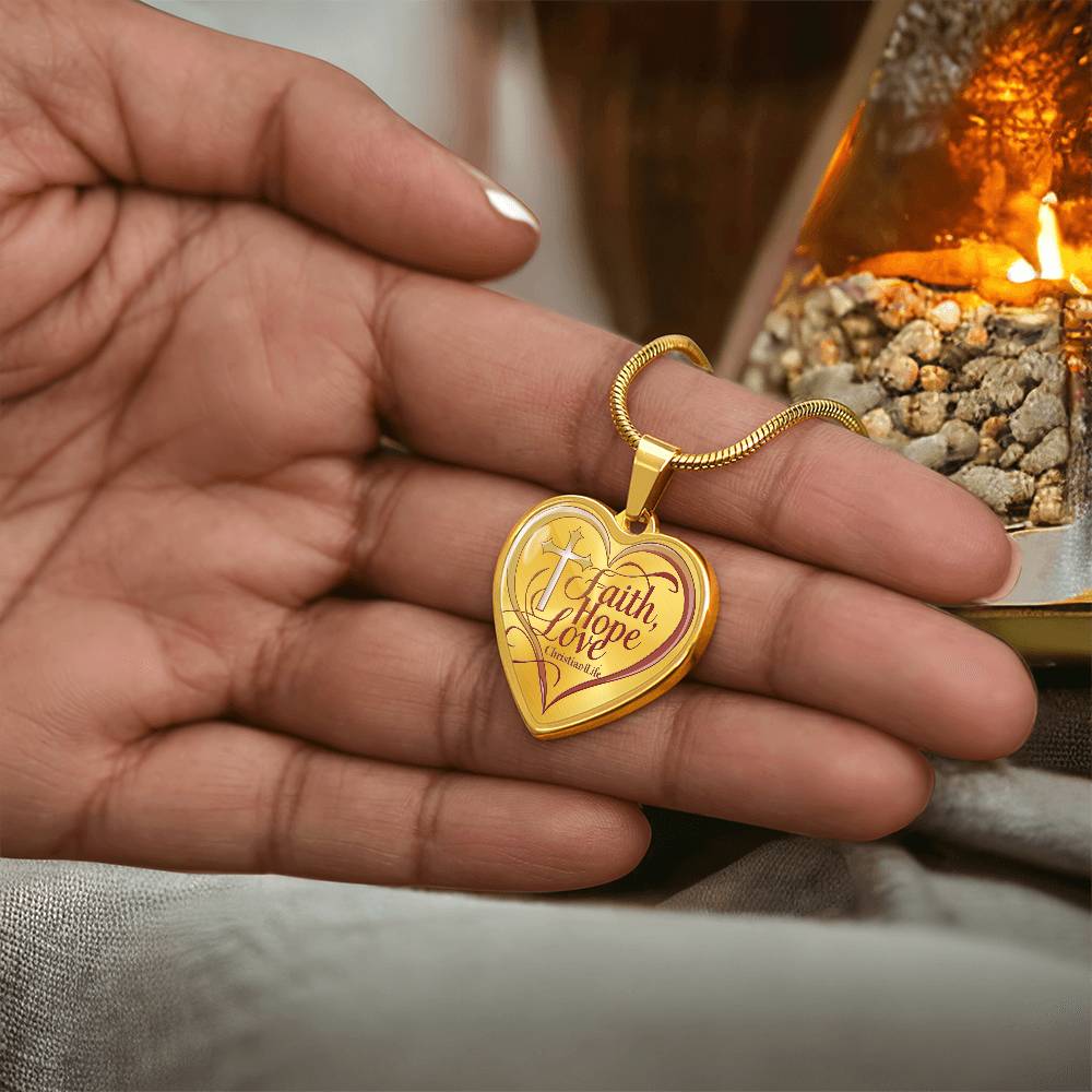 ’Faith Hope Love’ Heart Necklace with Your Personalized Message on the back - Jewelry