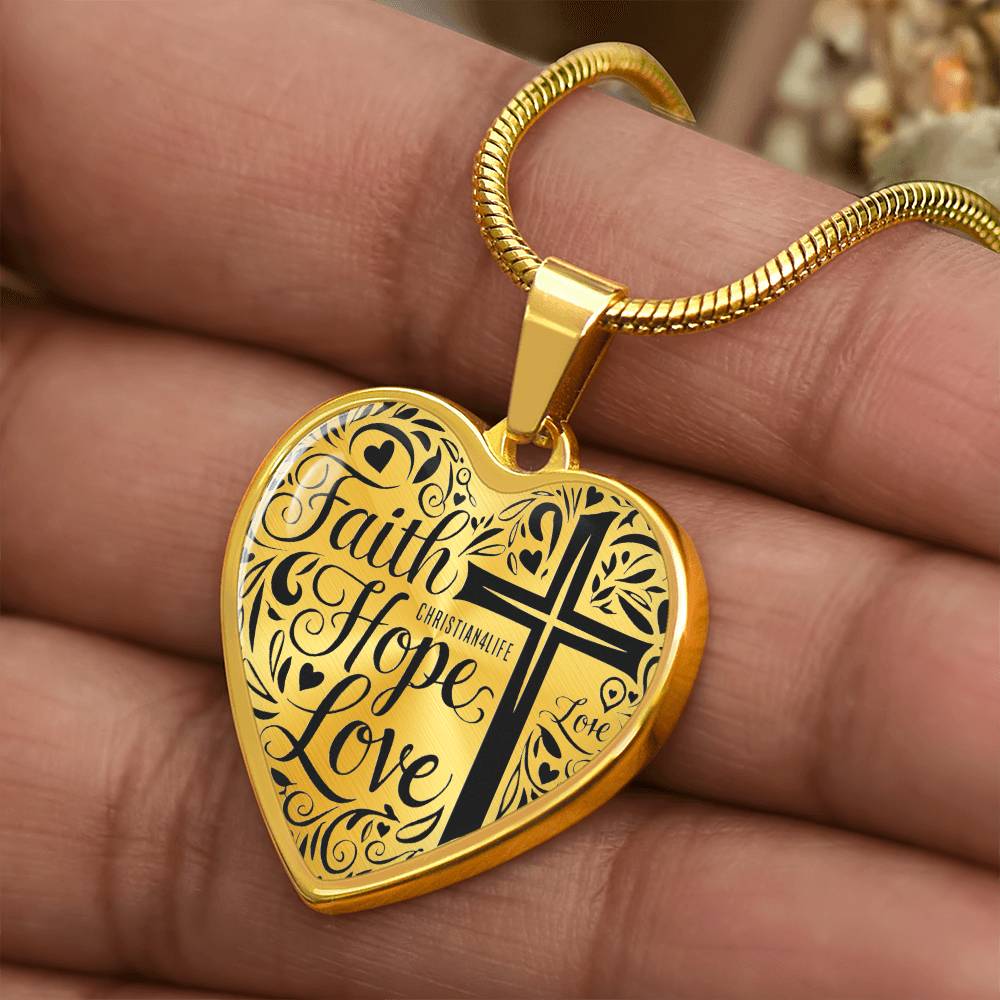 Personalized ’Faith Hope Love’ Christian heart pendant with chain - Jewelry