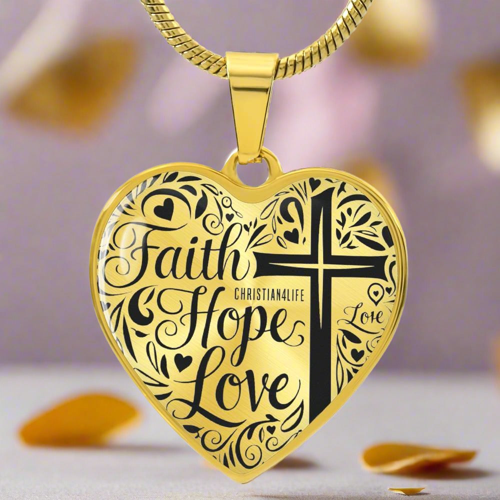 Personalized ’Faith Hope Love’ Christian heart pendant with chain - Luxury Necklace (Gold) / No - Jewelry