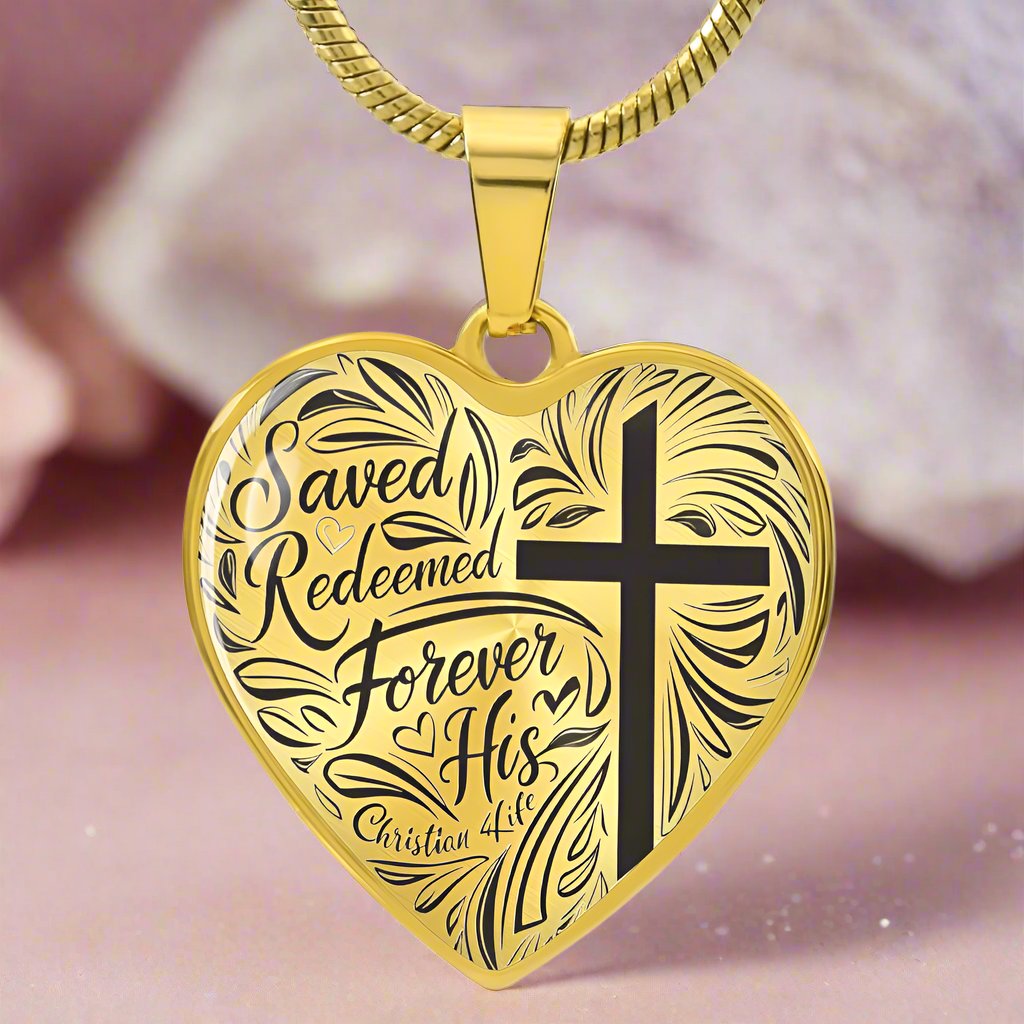’Saved Redeemed Forever His’ - personalized heart necklace - Luxury Necklace (Gold) / No - Jewelry