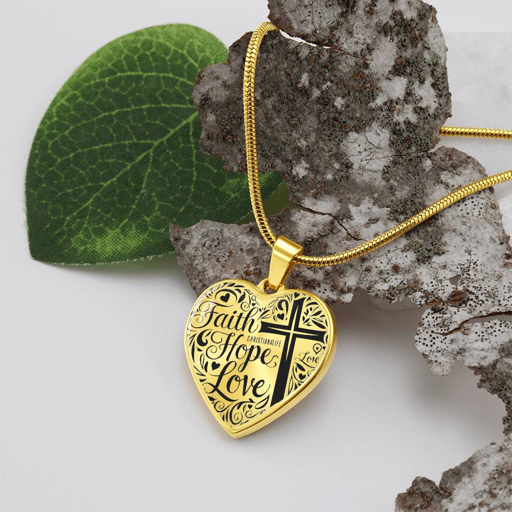 Personalized ’Faith Hope Love’ Christian heart pendant with chain - Jewelry