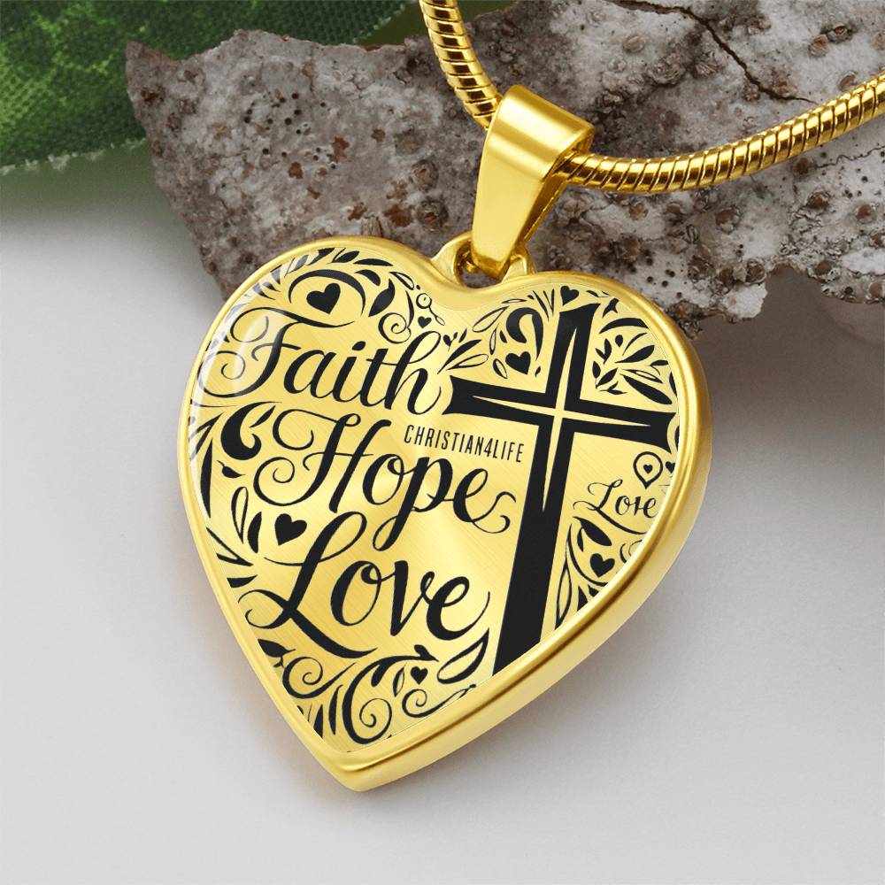 Personalized ’Faith Hope Love’ Christian heart pendant with chain - Jewelry