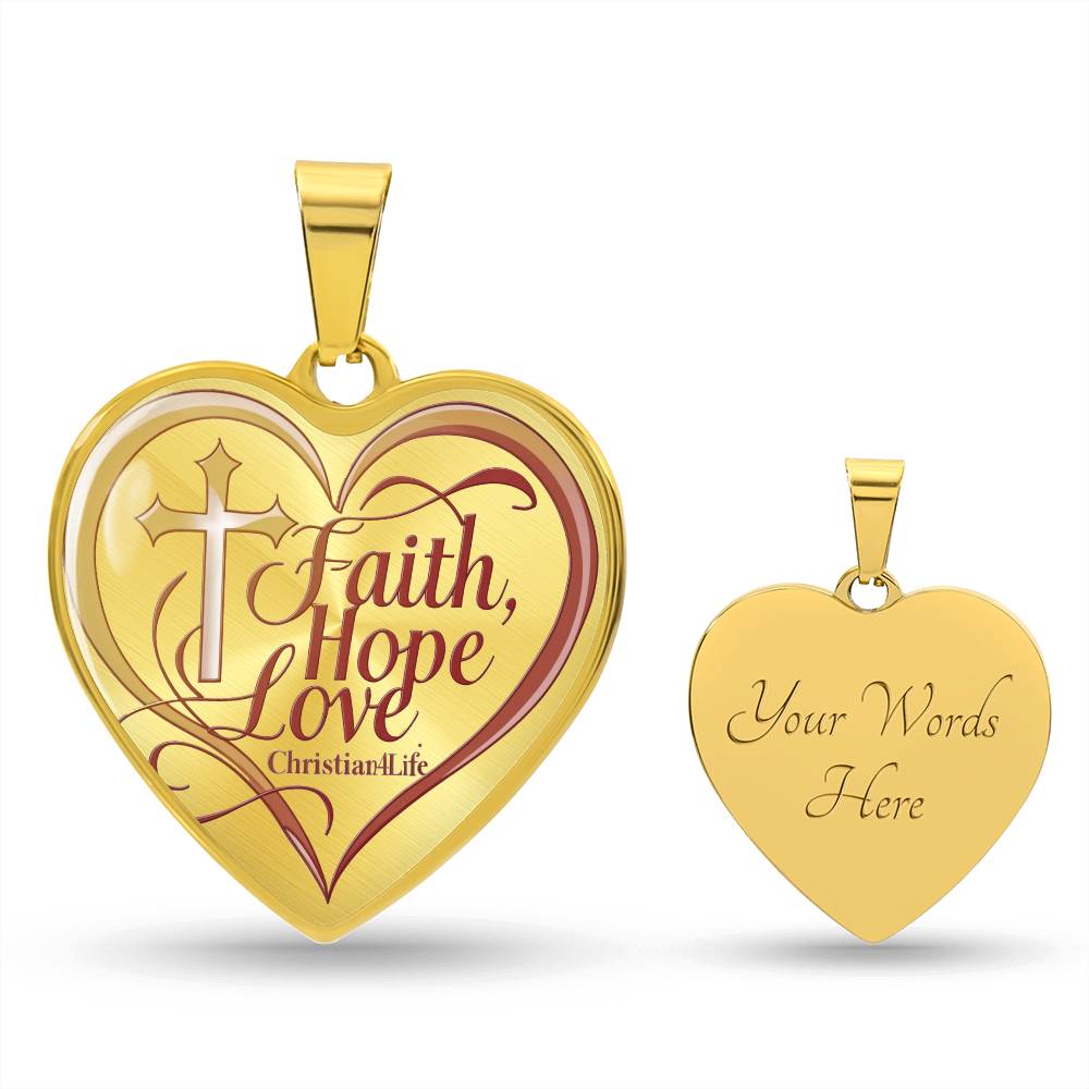 ’Faith Hope Love’ Heart Necklace with Your Personalized Message on the back - Luxury Necklace (Gold) / Yes - Jewelry