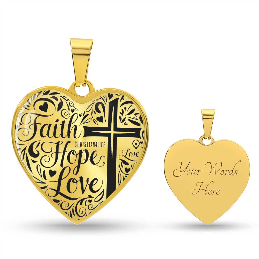 Personalized ’Faith Hope Love’ Christian heart pendant with chain - Luxury Necklace (Gold) / Yes - Jewelry