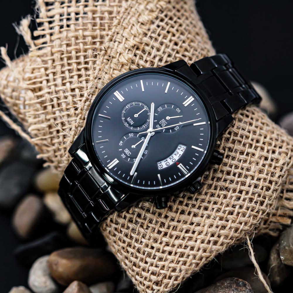 Customizable Engraved Black Chronograph Watch - Jewelry