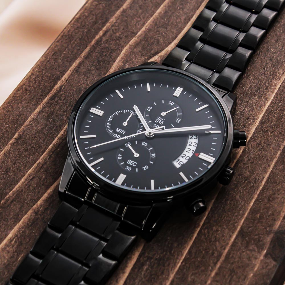 Customizable Engraved Black Chronograph Watch - Jewelry