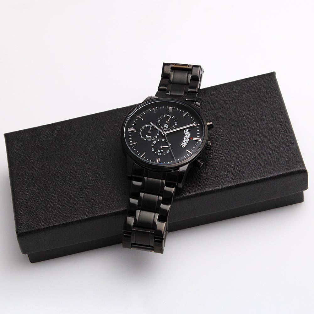 Customizable Engraved Black Chronograph Watch - Jewelry