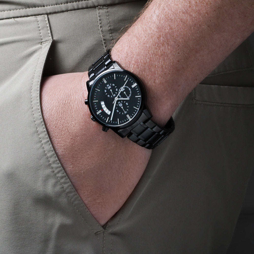 Customizable Engraved Black Chronograph Watch - Jewelry