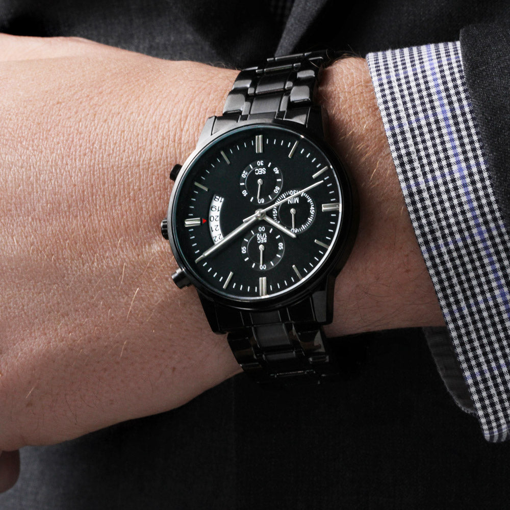 Customizable Engraved Black Chronograph Watch - Jewelry