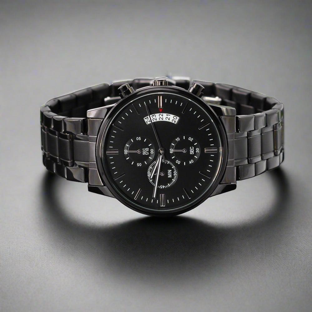 Customizable Engraved Black Chronograph Watch - Jewelry
