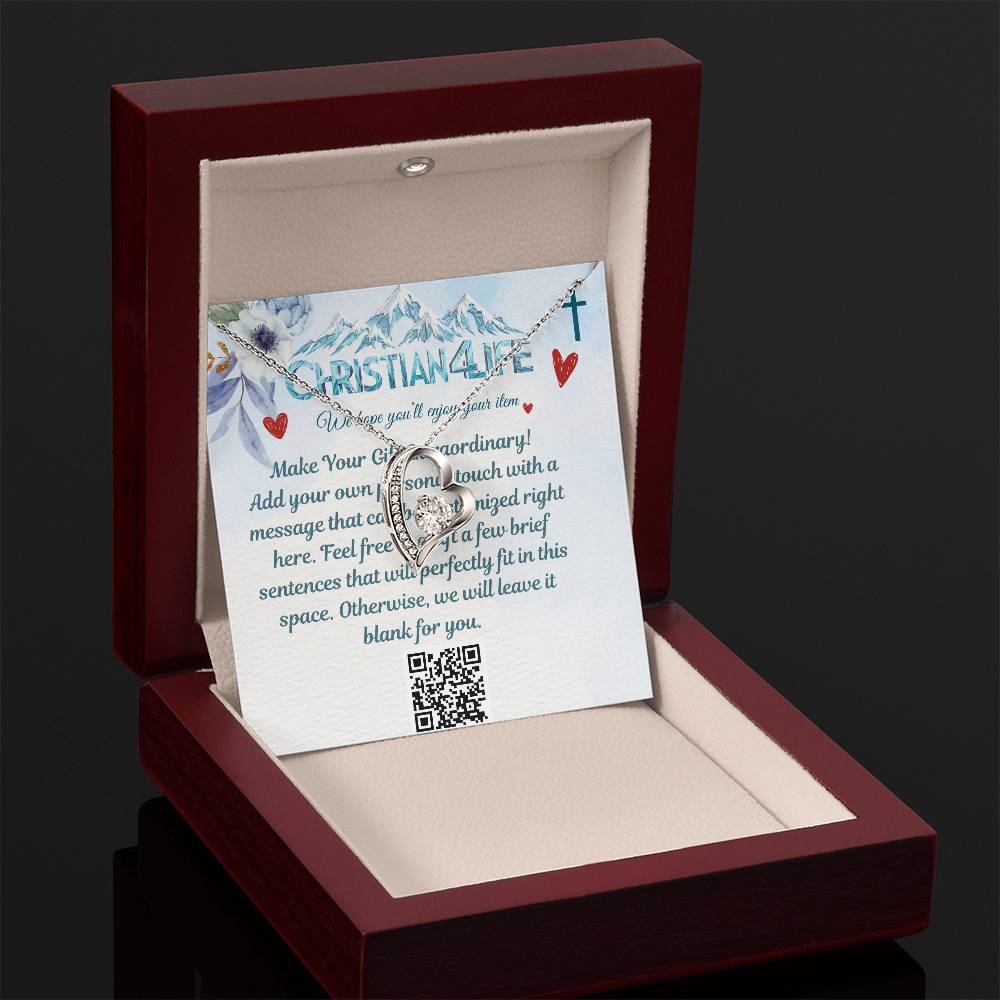 Forever Love Heart Necklace with Personalized Message Card - 14k White Gold Finish / Luxury Box - Jewelry