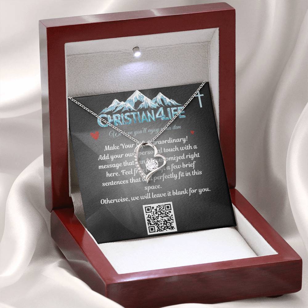 Forever Love Heart Necklace with Personalized Message Card (black) - 14k White Gold Finish / Luxury Box - Jewelry