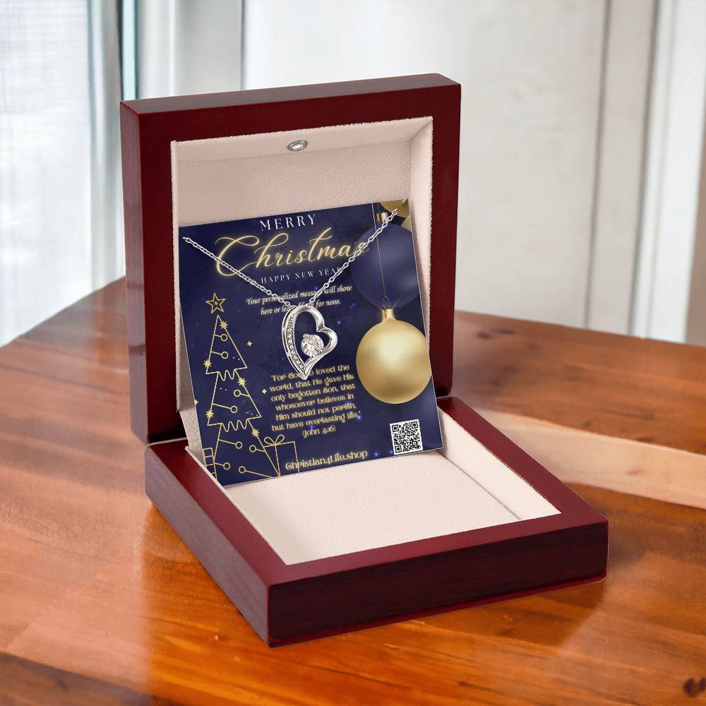 Forever Love Necklace with Christmas insert and optional custom message - 14k White Gold Finish / Luxury Box - Jewelry