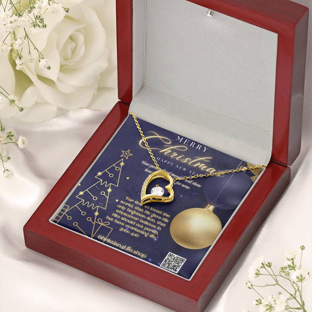 Forever Love Necklace with Christmas insert and optional custom message - 18k Yellow Gold Finish / Luxury Box - Jewelry