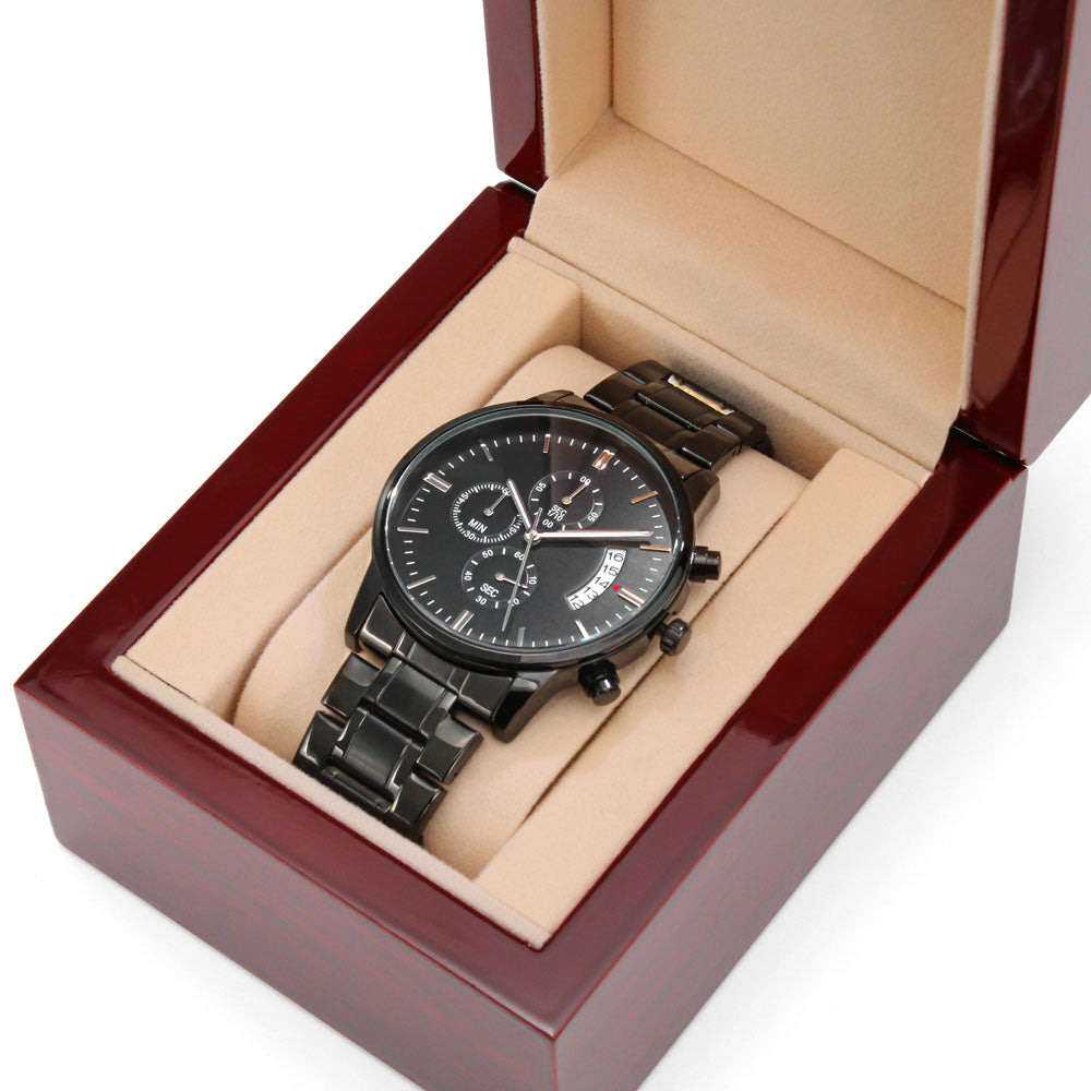 Customizable Engraved Black Chronograph Watch - Jewelry
