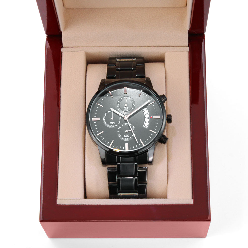 Customizable Engraved Black Chronograph Watch - Jewelry