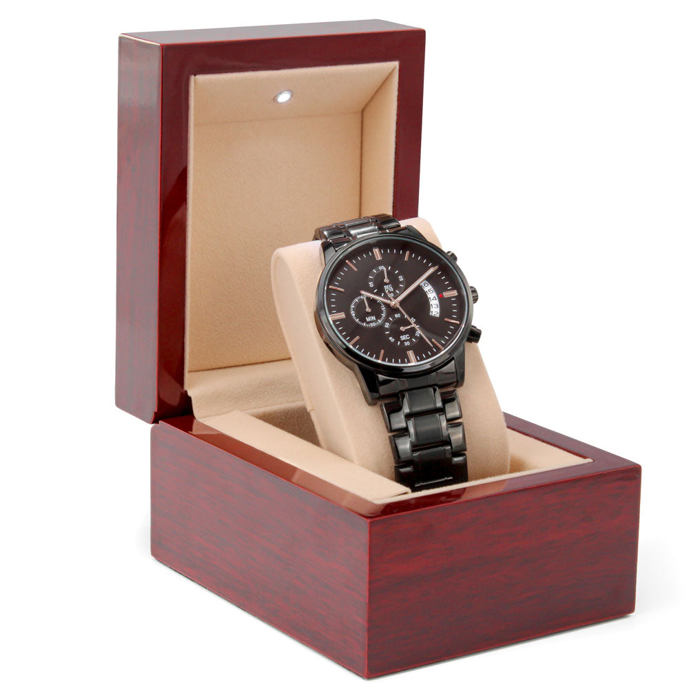 Customizable Engraved Black Chronograph Watch - Jewelry