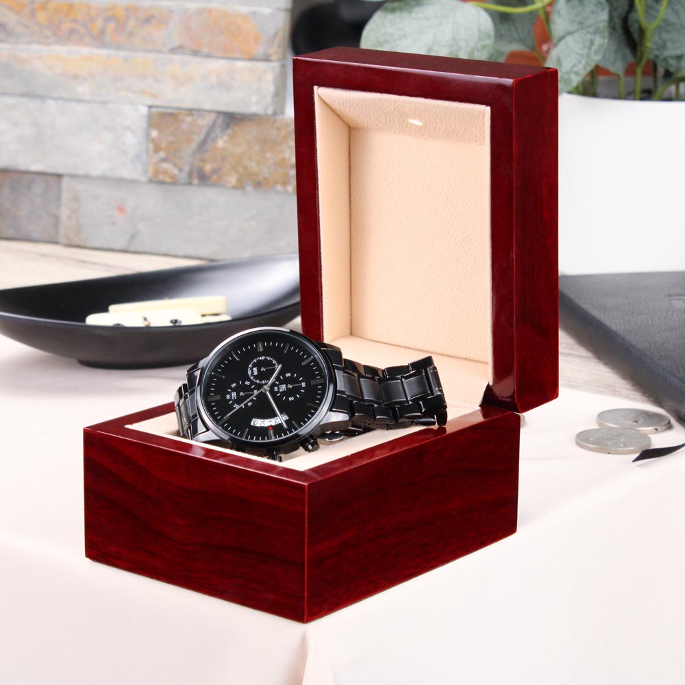 Customizable Engraved Black Chronograph Watch - Jewelry