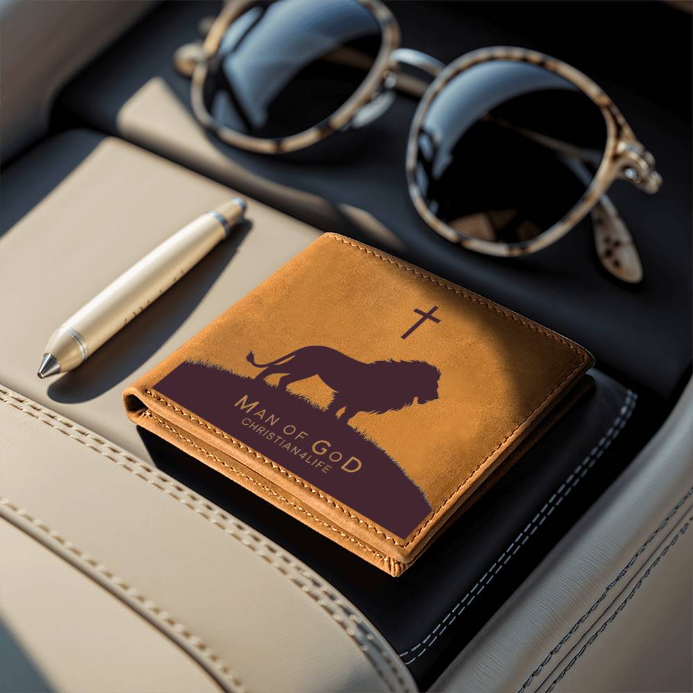 Man of God Lion and Cross Christian Wallet Graphic Leather Wallet Christian Gifts - Wallets