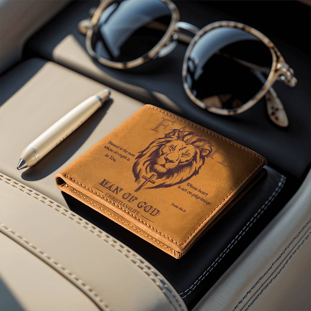 ’Man of God’ Graphic Leather Wallet Christian wallet Lion and Cross Christian gift - Wallets