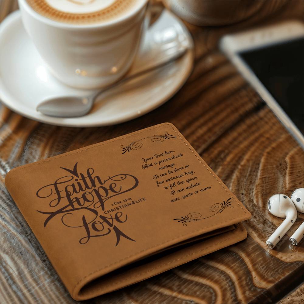 Personalized ’Faith Hope Love’ Leather Wallet - Jewelry