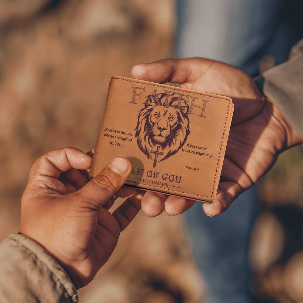 ’Man of God’ Graphic Leather Wallet Christian wallet Lion and Cross Christian gift - Wallets