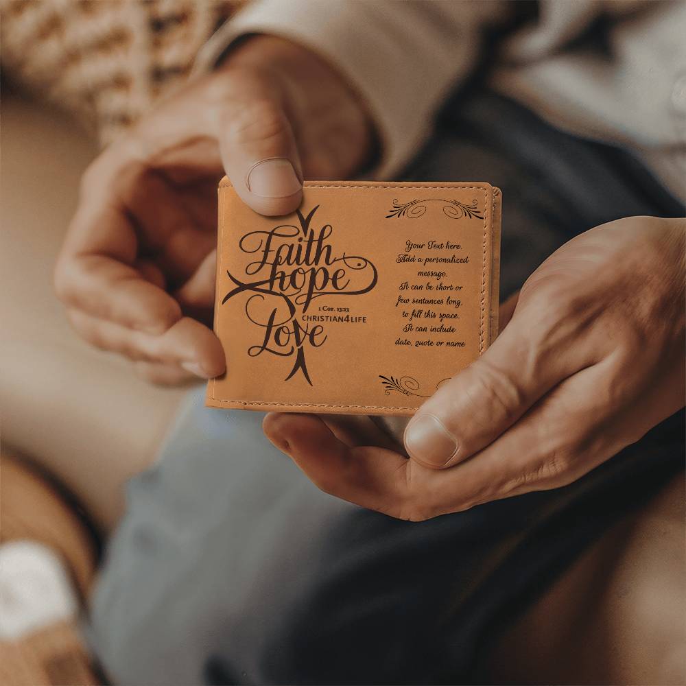 Personalized ’Faith Hope Love’ Leather Wallet - Jewelry