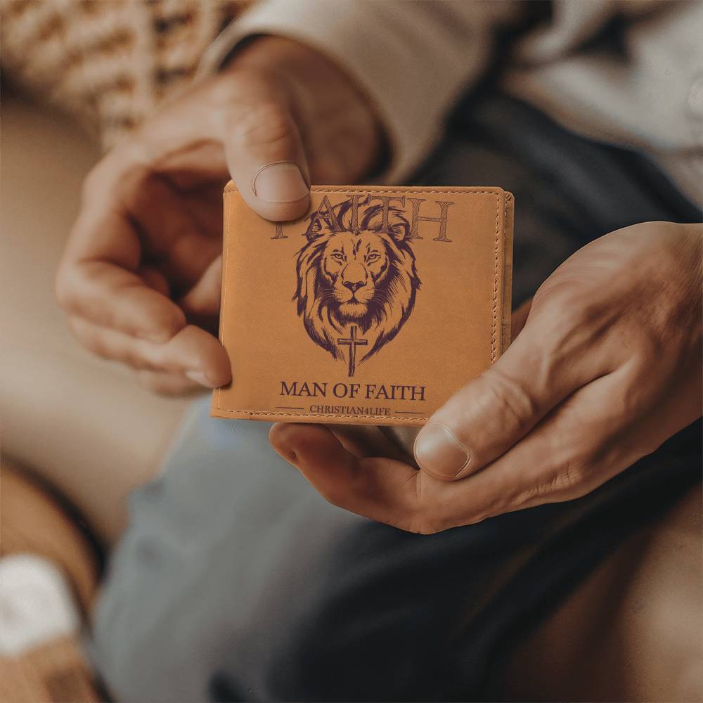 Christian Gift Graphic Lion and Cross Leather Wallet ’Man of Faith’ Christian Wallet Faith gifts - Wallets