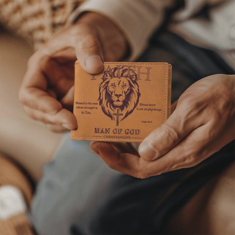 ’Man of God’ Graphic Leather Wallet Christian wallet Lion and Cross Christian gift - Wallets