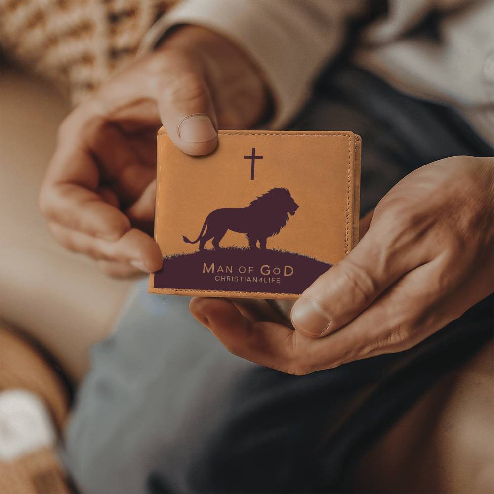 Man of God Lion and Cross Christian Wallet Graphic Leather Wallet Christian Gifts - Wallets