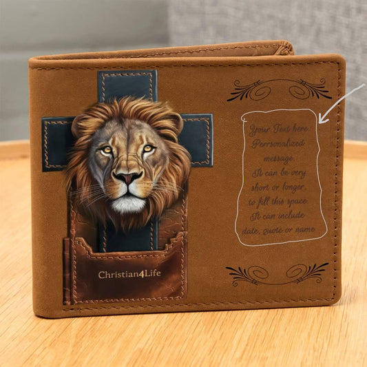 Personalized Lion and Cross Christian4Life Graphic Leather Wallet - Wallets
