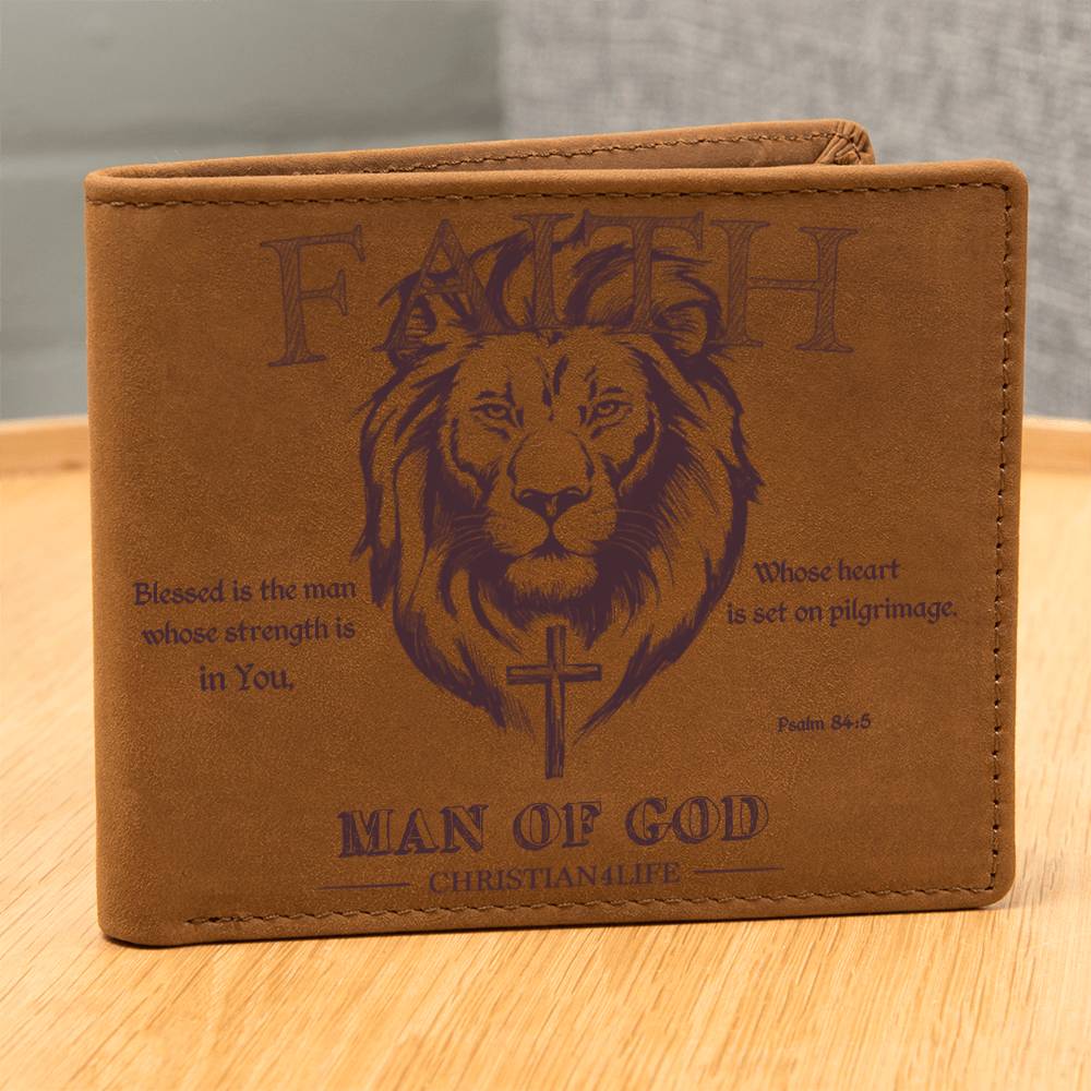 ’Man of God’ Graphic Leather Wallet Christian wallet Lion and Cross Christian gift - Wallets