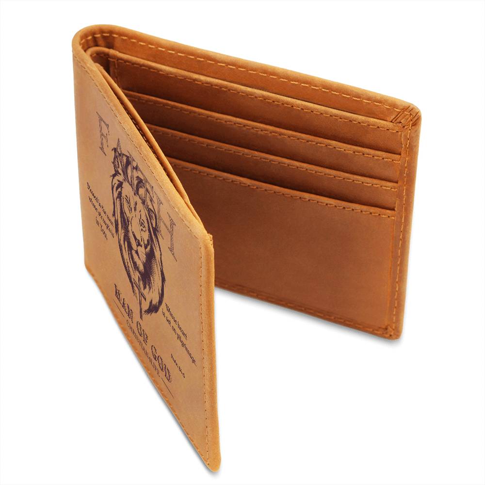 "Man of God" with Psalm 84:5 quote, Graphic Leather Wallet, Christian wallet, Lion and Cross Christian gift