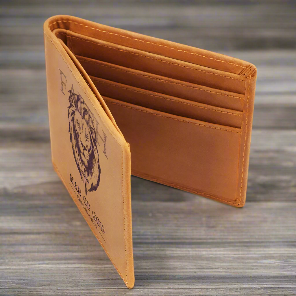 Lion and Cross "Man of God" Graphic Leather Wallet, Christian Gifts, Christian Wallet